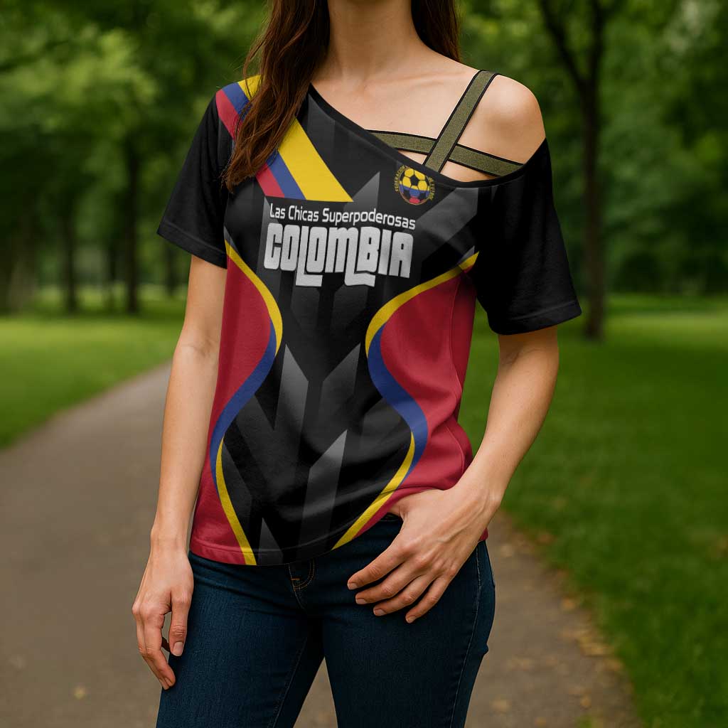 Custom Colombia Football Cross Shoulder Shirt Vamos Las Chicas Superpoderosas - Wonder Print Shop