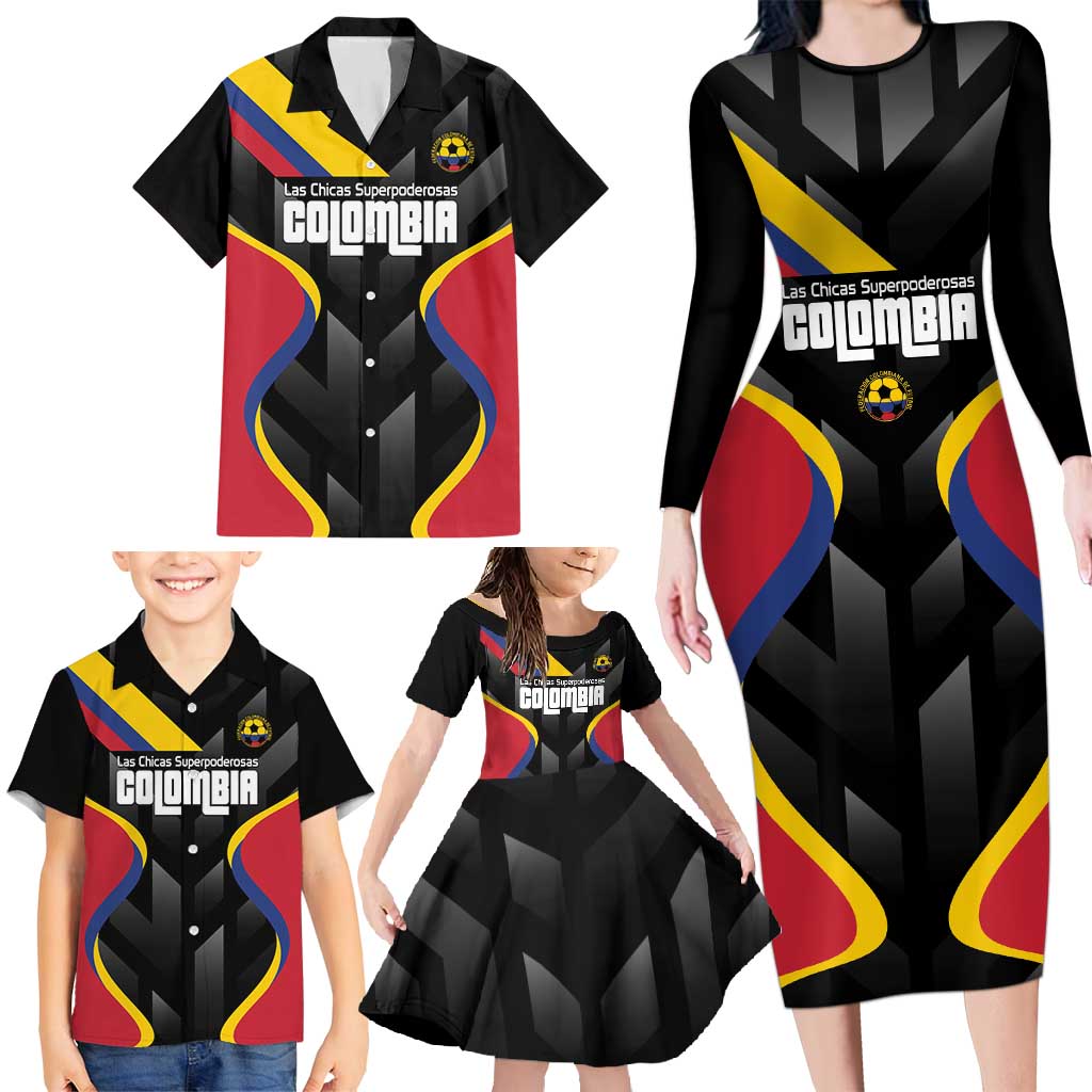 Custom Colombia Football Family Matching Long Sleeve Bodycon Dress and Hawaiian Shirt Vamos Las Chicas Superpoderosas - Wonder Print Shop