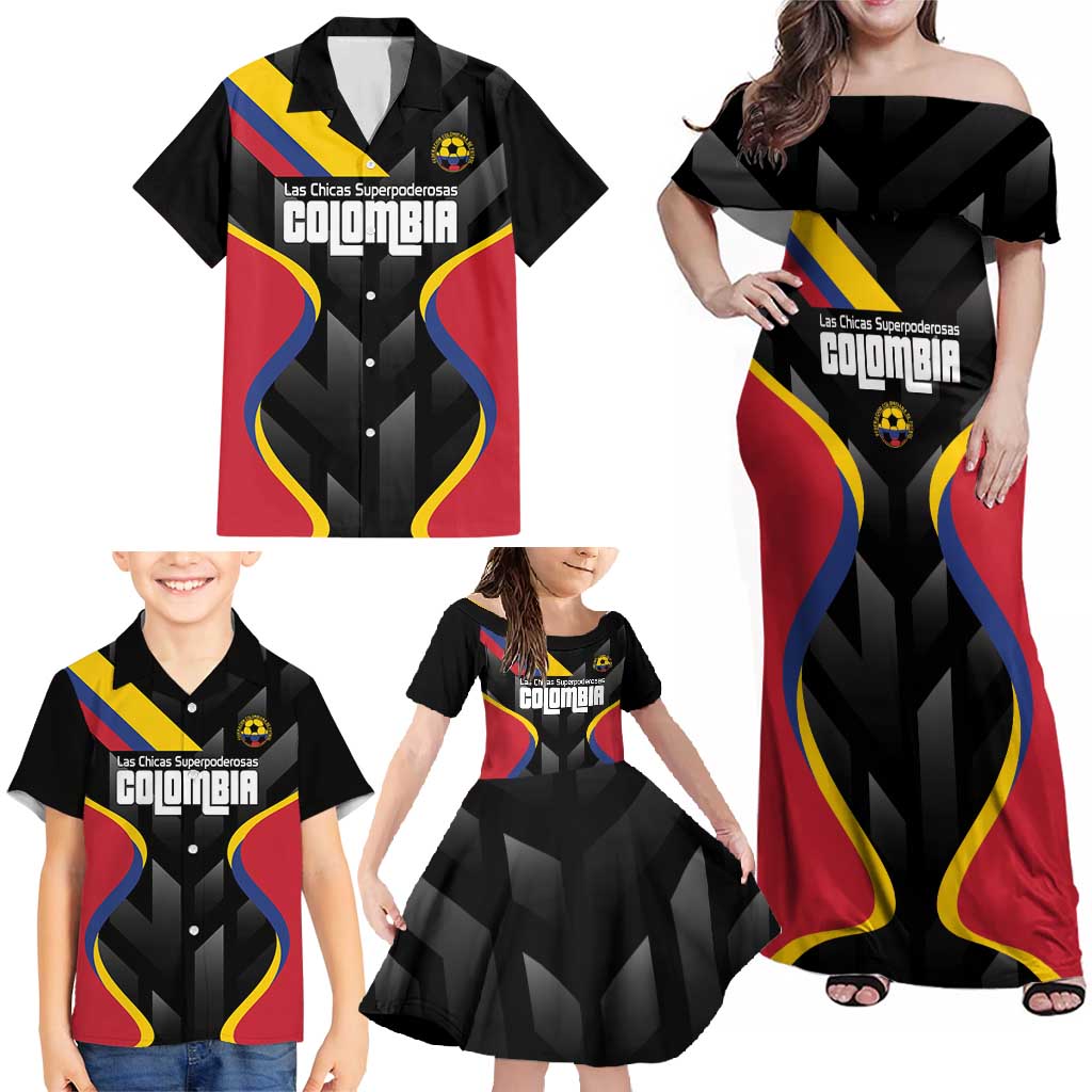 Custom Colombia Football Family Matching Off Shoulder Maxi Dress and Hawaiian Shirt Vamos Las Chicas Superpoderosas - Wonder Print Shop
