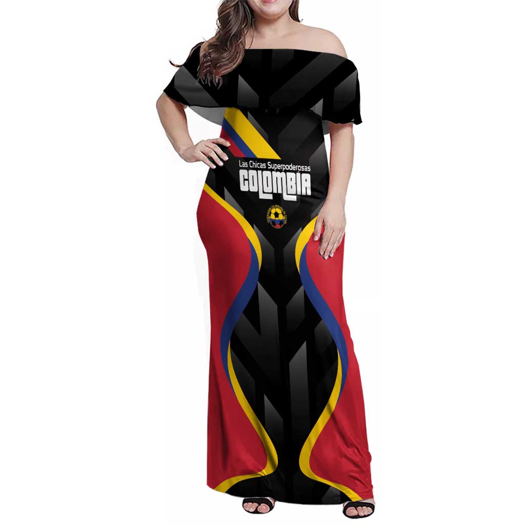 Custom Colombia Football Family Matching Off Shoulder Maxi Dress and Hawaiian Shirt Vamos Las Chicas Superpoderosas - Wonder Print Shop