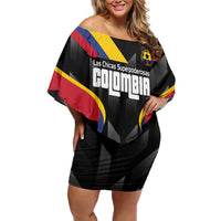 Custom Colombia Football Family Matching Off Shoulder Short Dress and Hawaiian Shirt Vamos Las Chicas Superpoderosas - Wonder Print Shop