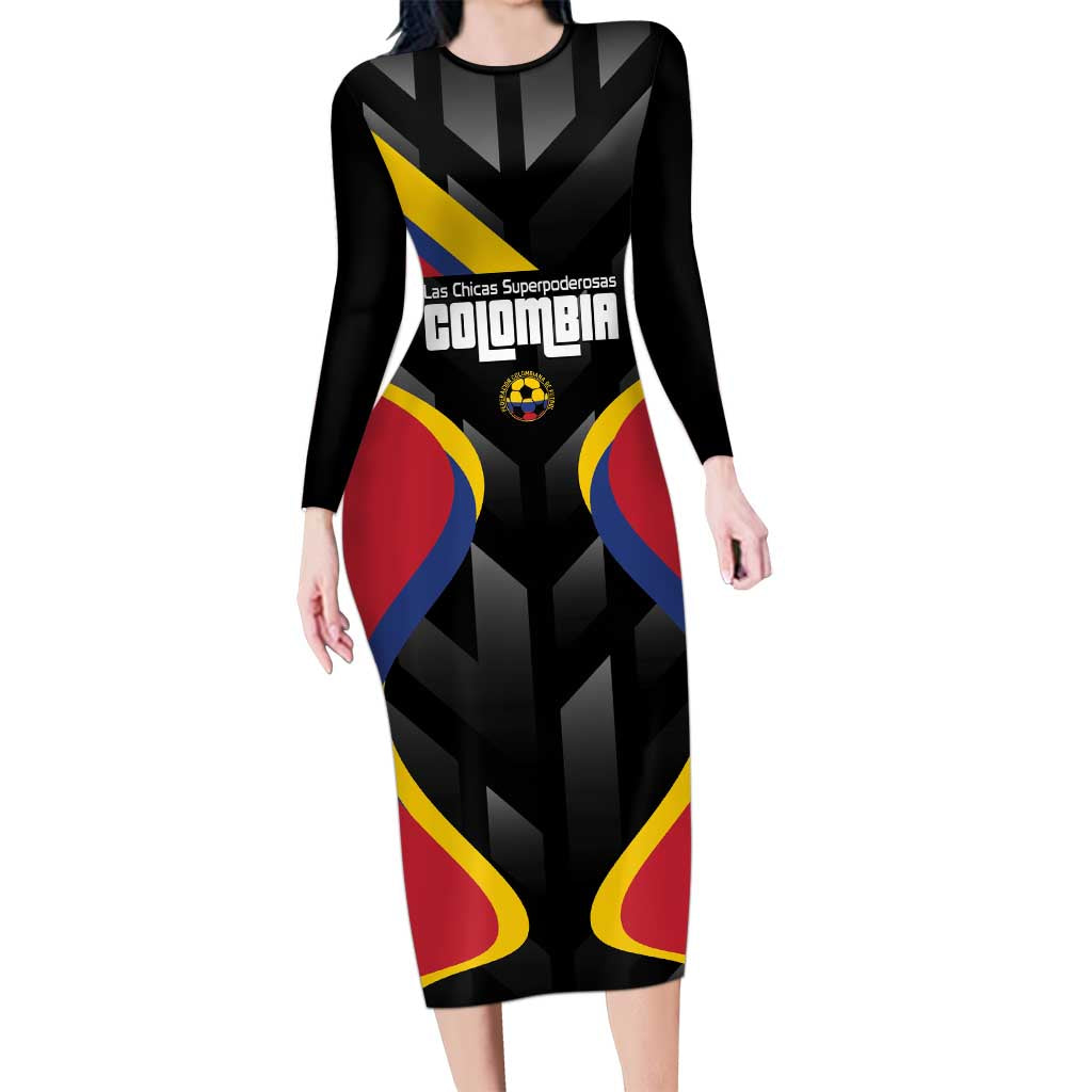Custom Colombia Football Long Sleeve Bodycon Dress Vamos Las Chicas Superpoderosas - Wonder Print Shop