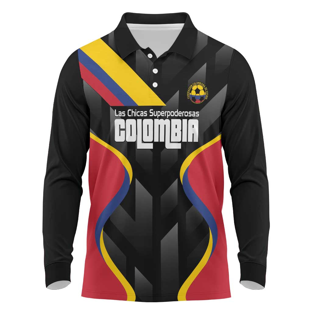 Custom Colombia Football Long Sleeve Polo Shirt Vamos Las Chicas Superpoderosas - Wonder Print Shop