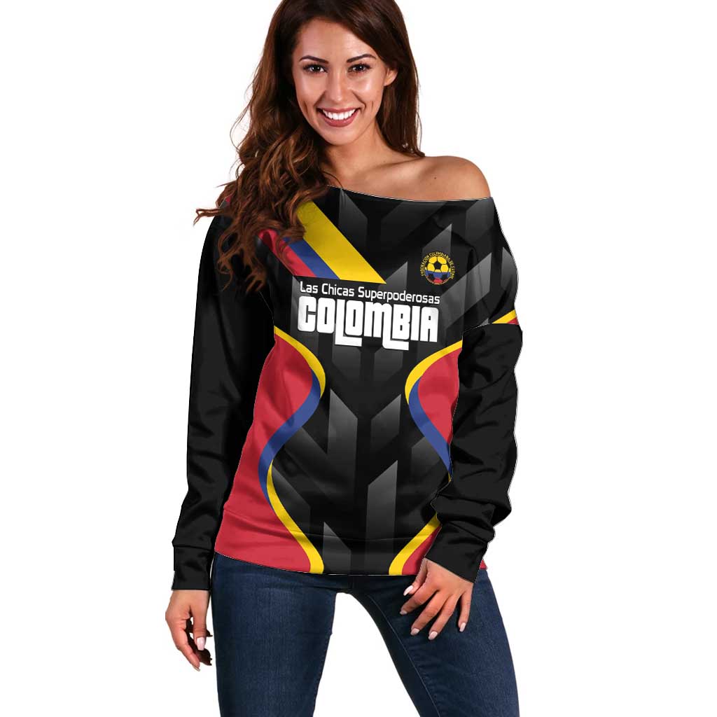 Custom Colombia Football Off Shoulder Sweater Vamos Las Chicas Superpoderosas - Wonder Print Shop