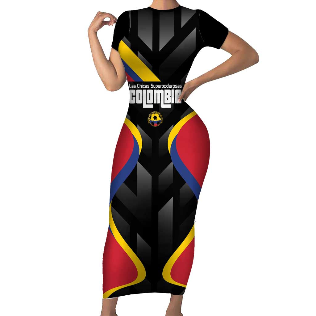 Custom Colombia Football Short Sleeve Bodycon Dress Vamos Las Chicas Superpoderosas - Wonder Print Shop