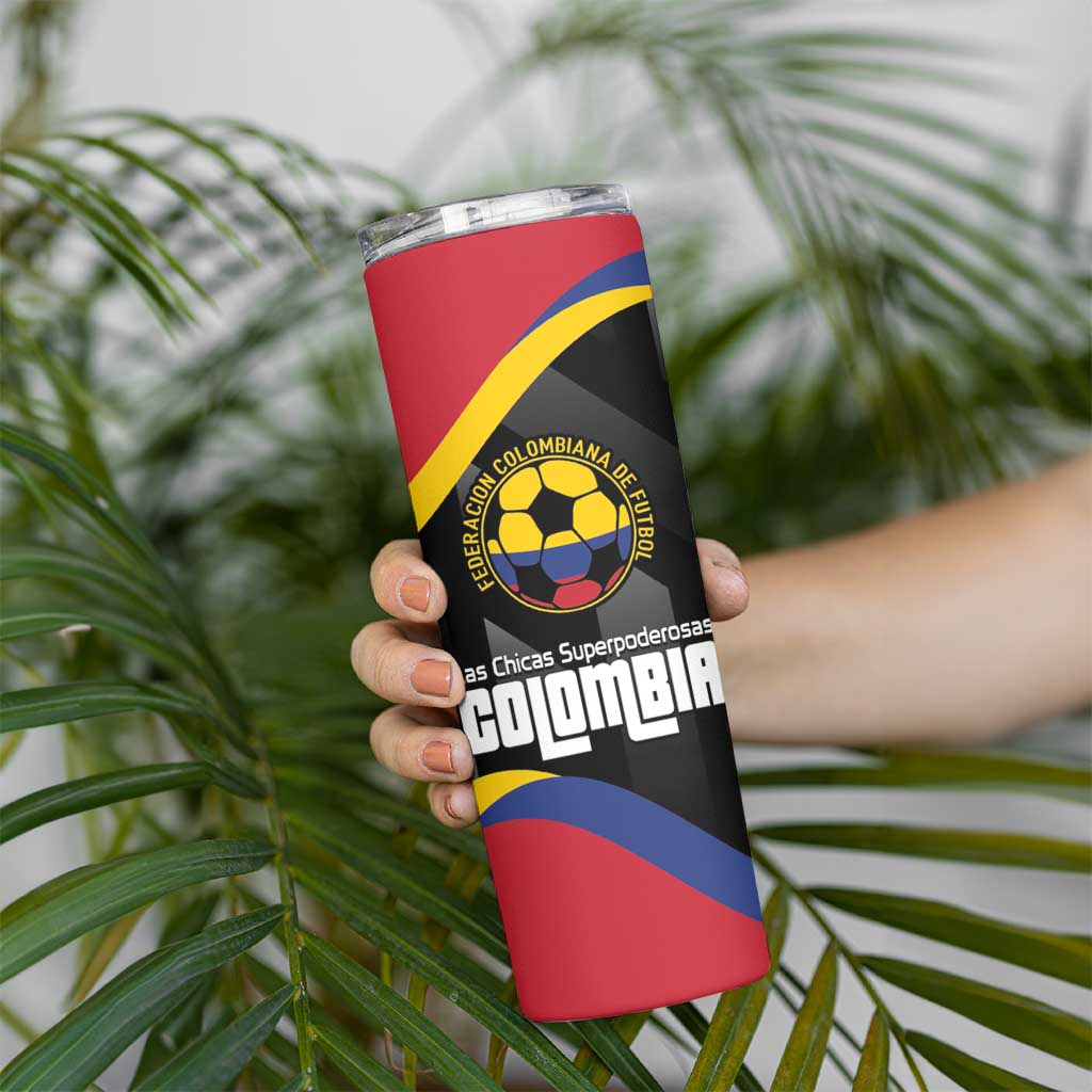 Custom Colombia Football Skinny Tumbler Vamos Las Chicas Superpoderosas - Wonder Print Shop