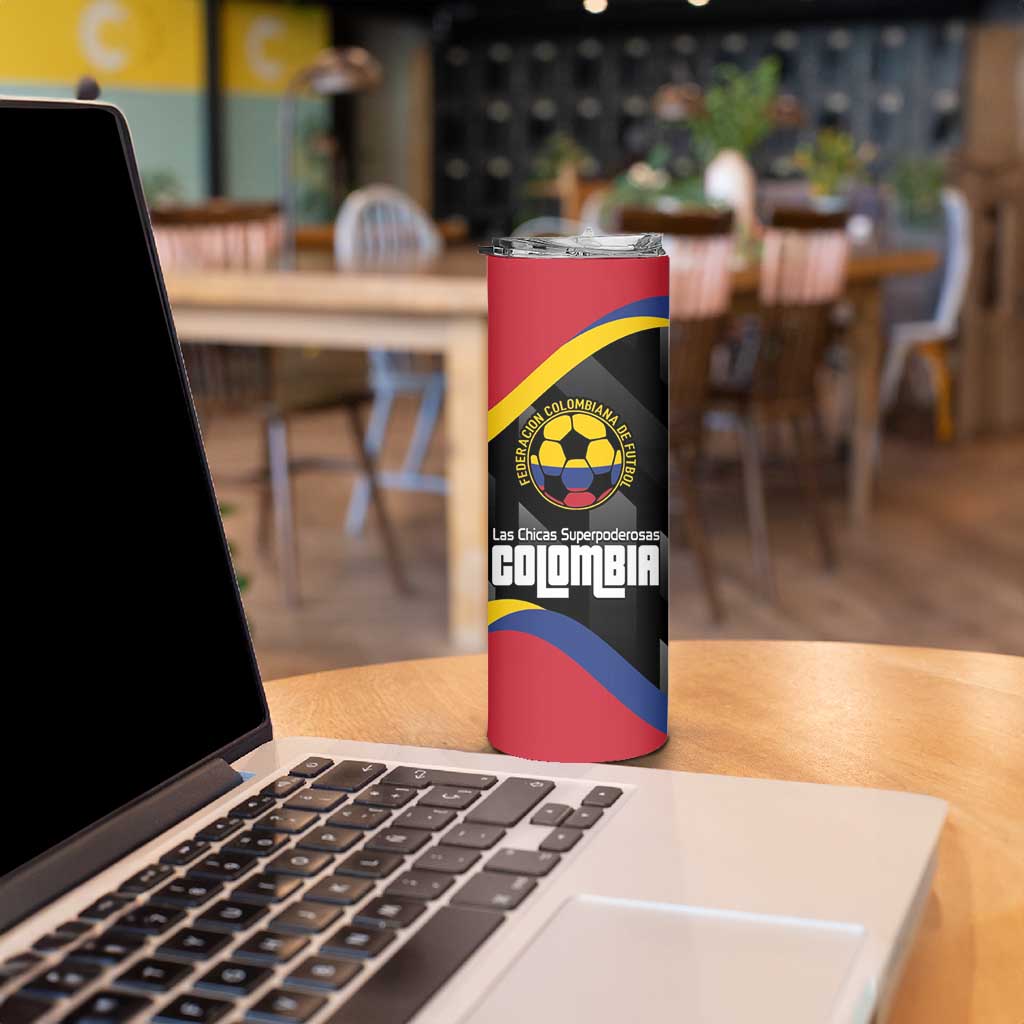 Custom Colombia Football Skinny Tumbler Vamos Las Chicas Superpoderosas - Wonder Print Shop