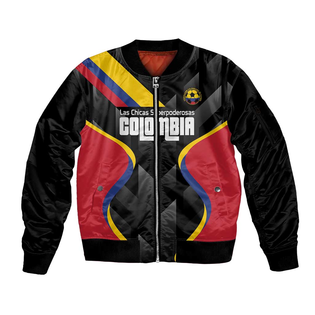 Custom Colombia Football Sleeve Zip Bomber Jacket Vamos Las Chicas Superpoderosas - Wonder Print Shop