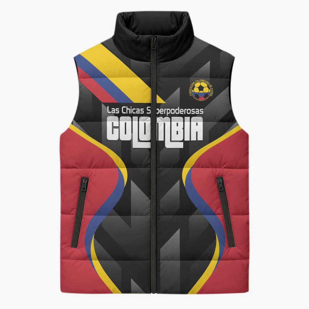 Custom Colombia Football Sleeveless Puffer Jacket Vamos Las Chicas Superpoderosas - Wonder Print Shop