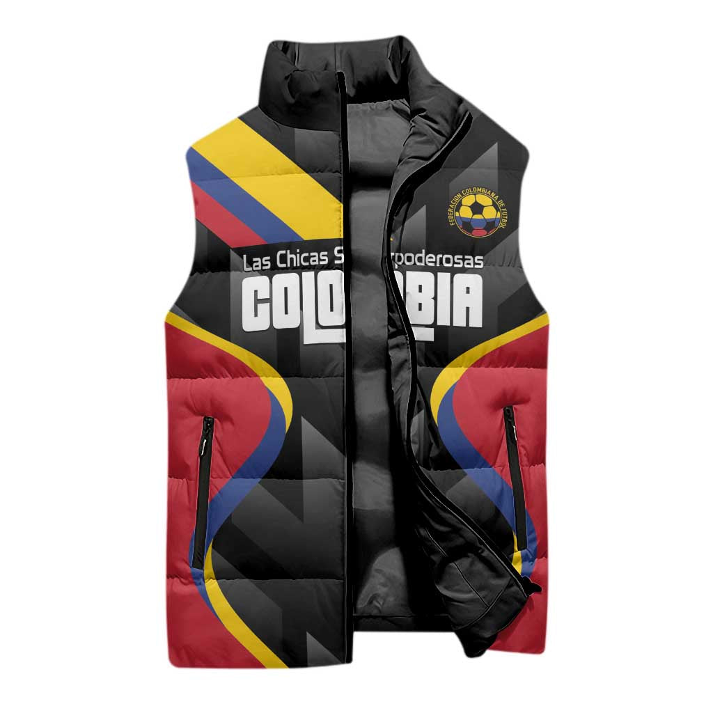 Custom Colombia Football Sleeveless Puffer Jacket Vamos Las Chicas Superpoderosas - Wonder Print Shop