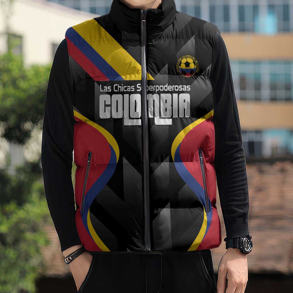 Custom Colombia Football Sleeveless Puffer Jacket Vamos Las Chicas Superpoderosas - Wonder Print Shop