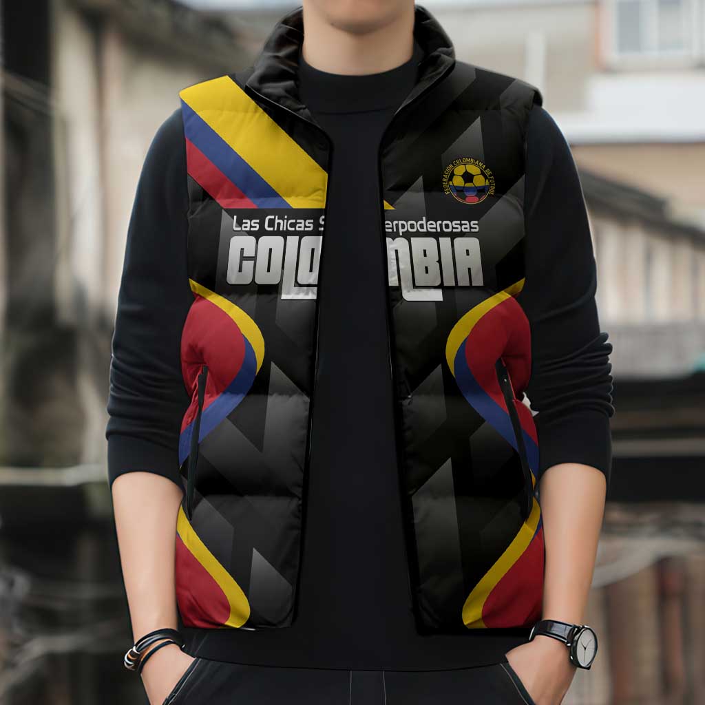 Custom Colombia Football Sleeveless Puffer Jacket Vamos Las Chicas Superpoderosas - Wonder Print Shop