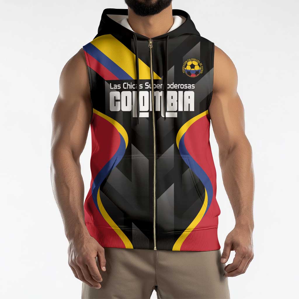 Custom Colombia Football Sleeveless Zip Hoodie Vamos Las Chicas Superpoderosas - Wonder Print Shop