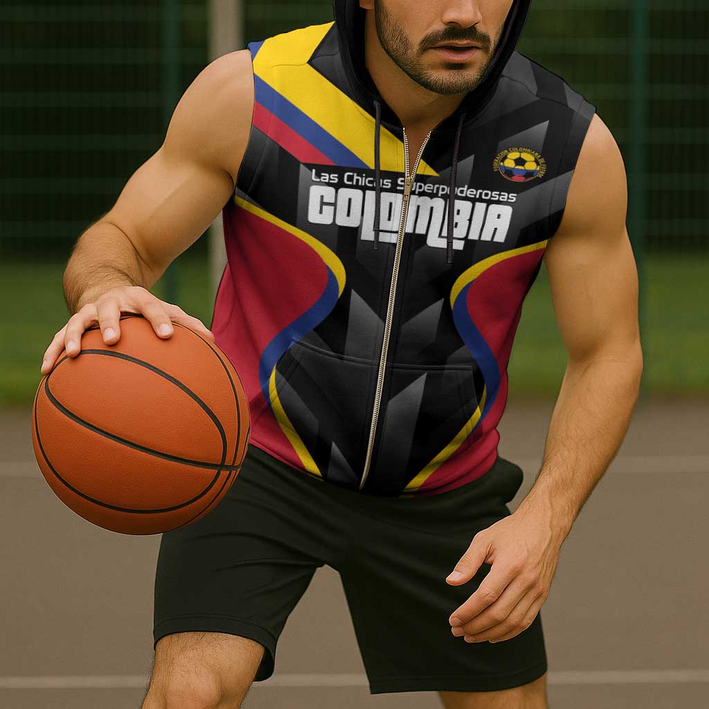 Custom Colombia Football Sleeveless Zip Hoodie Vamos Las Chicas Superpoderosas - Wonder Print Shop