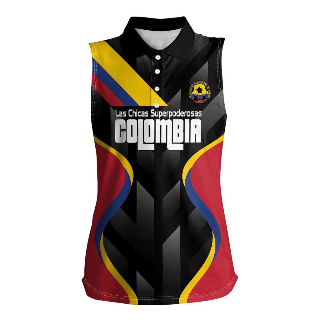 Custom Colombia Football Women Sleeveless Polo Shirt Vamos Las Chicas Superpoderosas - Wonder Print Shop