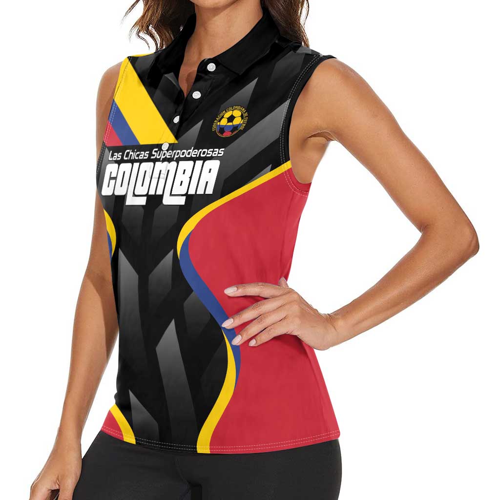 Custom Colombia Football Women Sleeveless Polo Shirt Vamos Las Chicas Superpoderosas - Wonder Print Shop