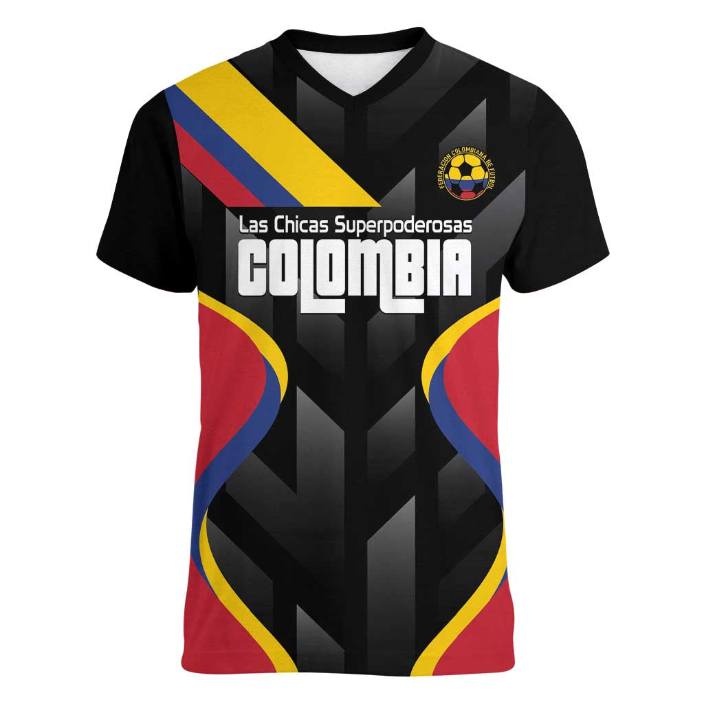 Custom Colombia Football Women V-Neck T-Shirt Vamos Las Chicas Superpoderosas - Wonder Print Shop