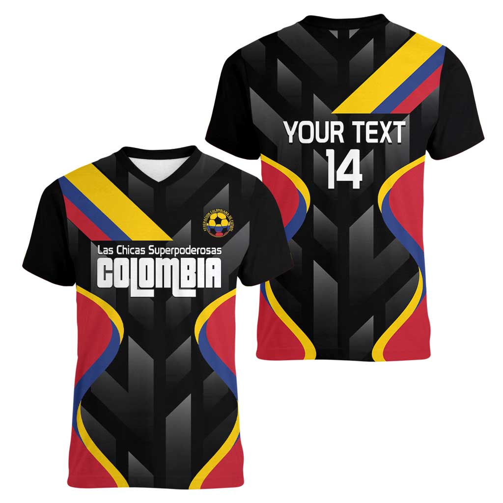 Custom Colombia Football Women V-Neck T-Shirt Vamos Las Chicas Superpoderosas - Wonder Print Shop