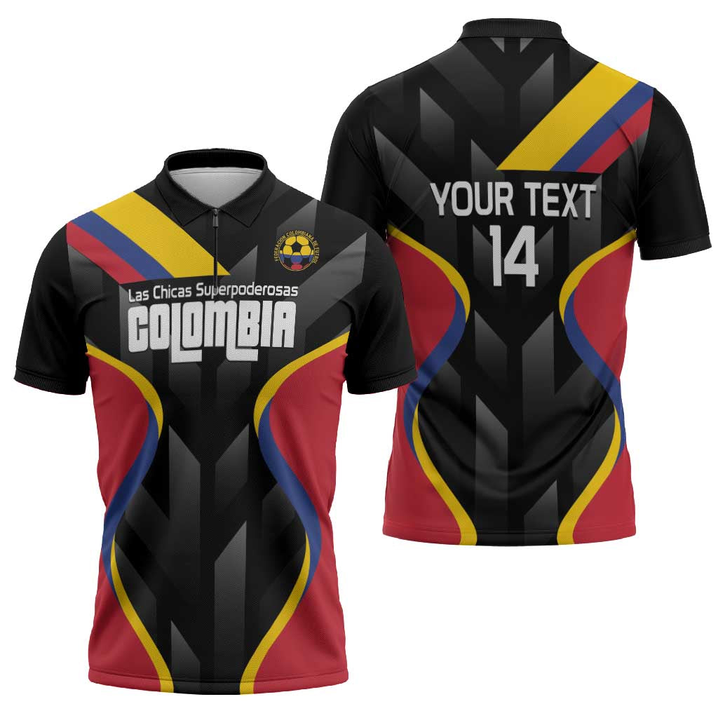 Custom Colombia Football Zipper Polo Shirt Vamos Las Chicas Superpoderosas - Wonder Print Shop