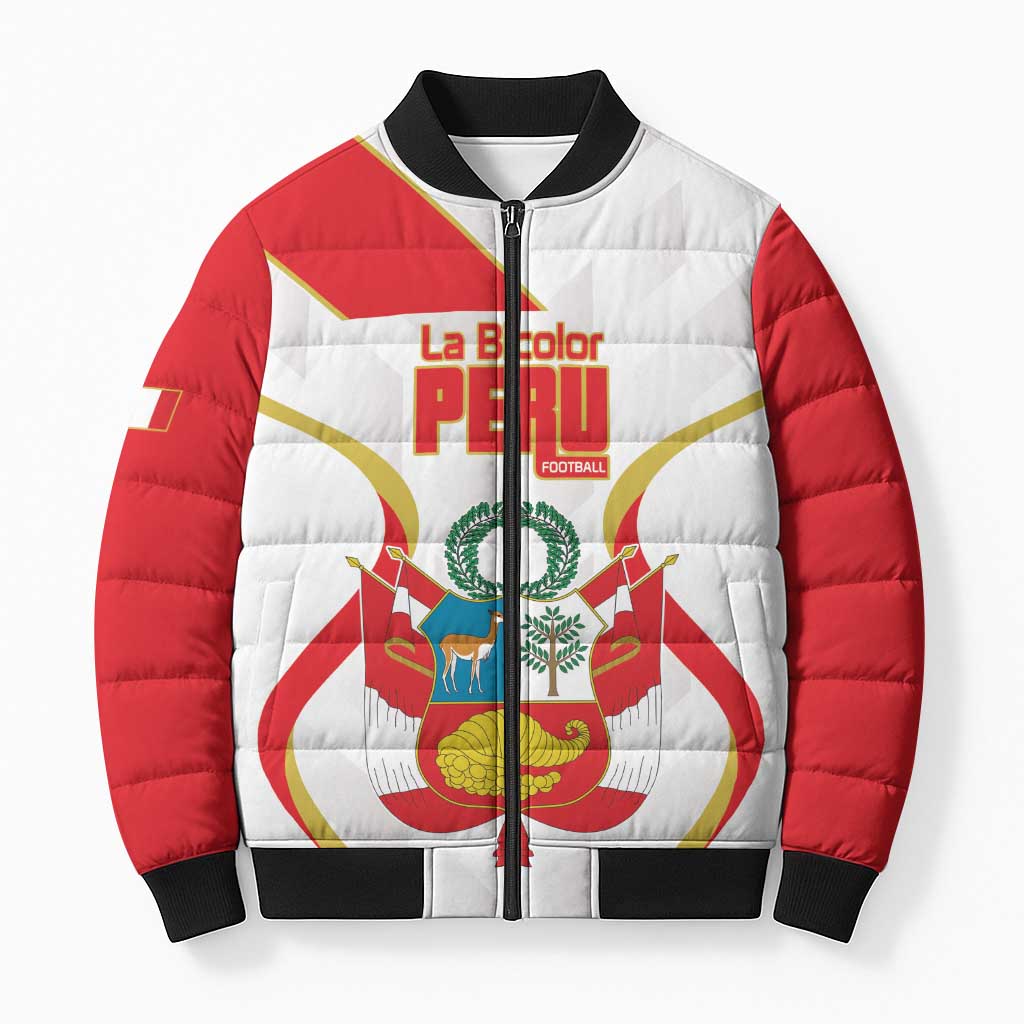 Custom Peru Football Bomber Puffer Jacket Vamos La Bicolor - Wonder Print Shop