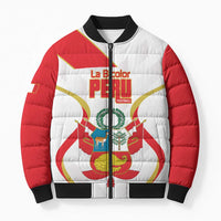 Custom Peru Football Bomber Puffer Jacket Vamos La Bicolor - Wonder Print Shop