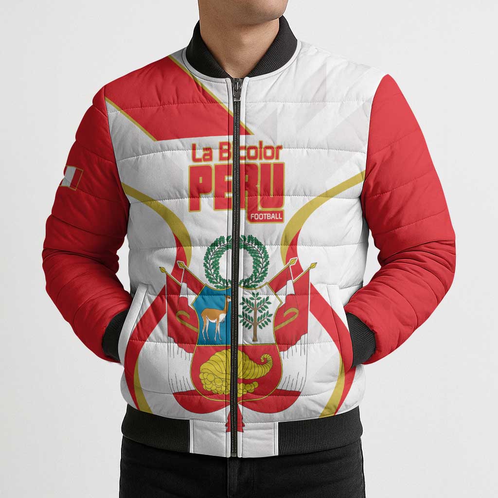 Custom Peru Football Bomber Puffer Jacket Vamos La Bicolor - Wonder Print Shop