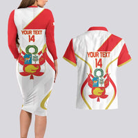 Custom Peru Football Couples Matching Long Sleeve Bodycon Dress and Hawaiian Shirt Vamos La Bicolor - Wonder Print Shop