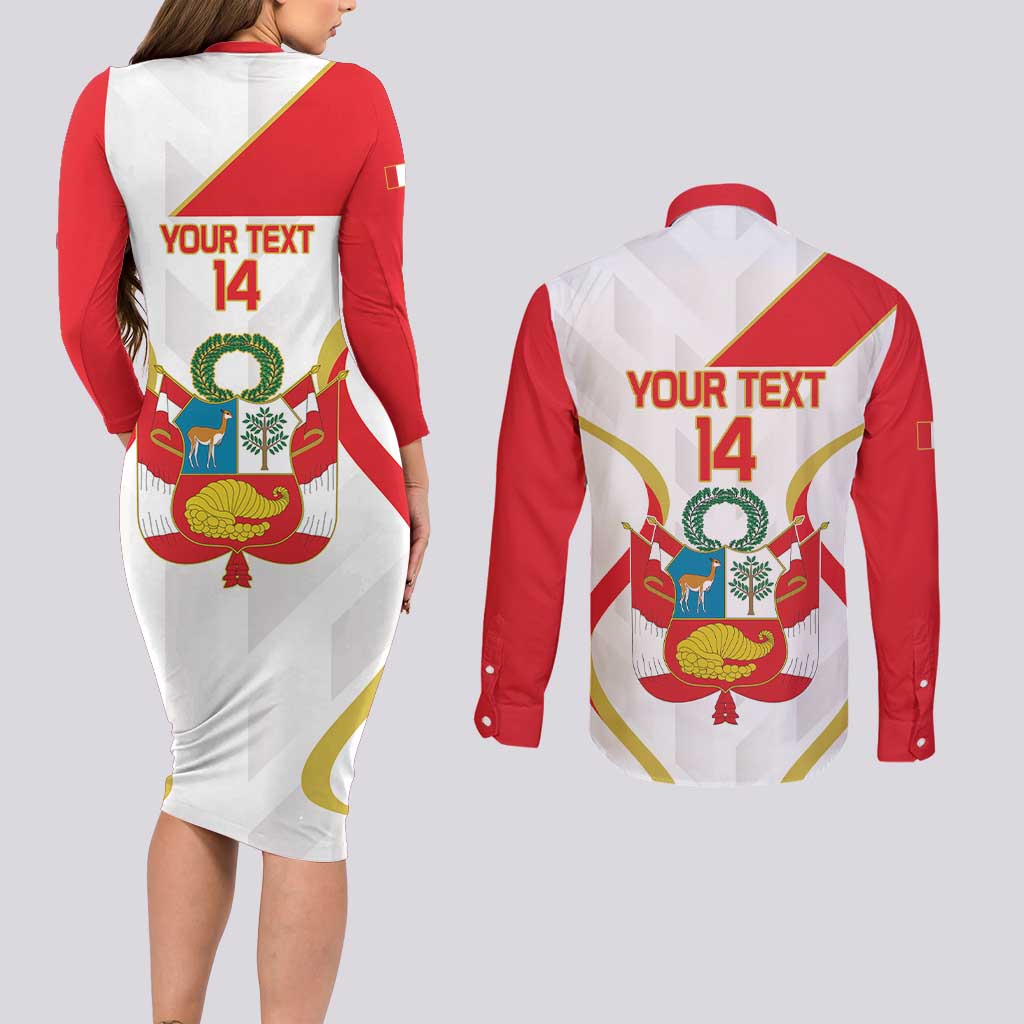 Custom Peru Football Couples Matching Long Sleeve Bodycon Dress and Long Sleeve Button Shirt Vamos La Bicolor - Wonder Print Shop