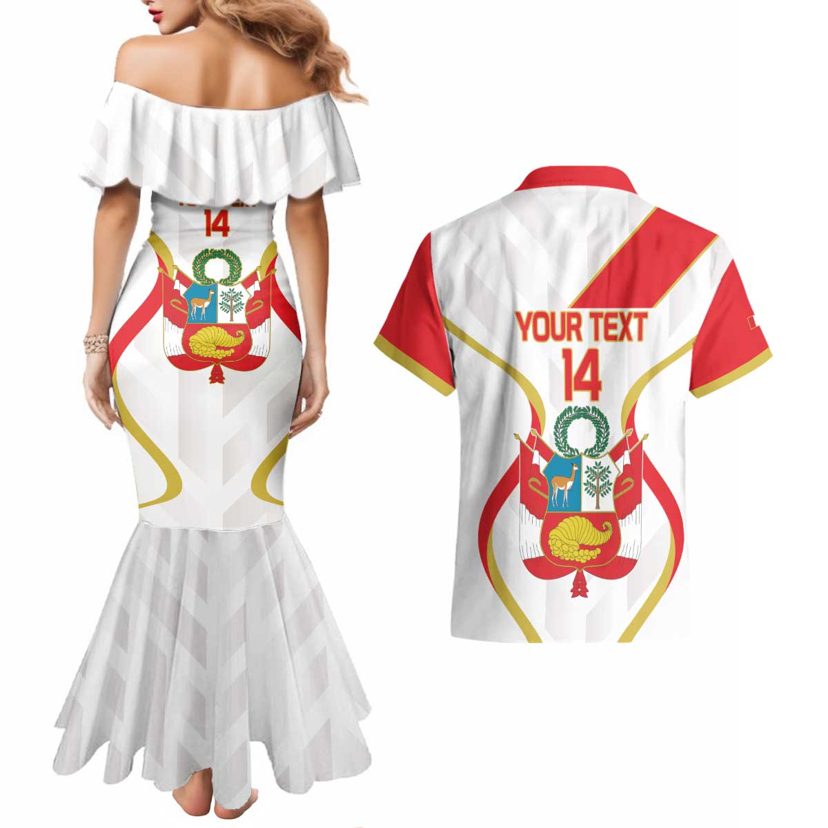 Custom Peru Football Couples Matching Mermaid Dress and Hawaiian Shirt Vamos La Bicolor - Wonder Print Shop