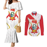 Custom Peru Football Couples Matching Mermaid Dress and Long Sleeve Button Shirt Vamos La Bicolor - Wonder Print Shop