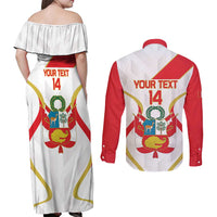 Custom Peru Football Couples Matching Off Shoulder Maxi Dress and Long Sleeve Button Shirt Vamos La Bicolor - Wonder Print Shop