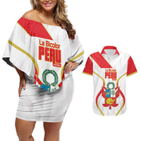 Custom Peru Football Couples Matching Off Shoulder Short Dress and Hawaiian Shirt Vamos La Bicolor - Wonder Print Shop