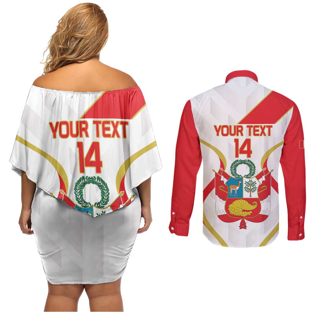 Custom Peru Football Couples Matching Off Shoulder Short Dress and Long Sleeve Button Shirt Vamos La Bicolor - Wonder Print Shop
