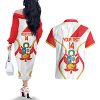 Custom Peru Football Couples Matching Off The Shoulder Long Sleeve Dress and Hawaiian Shirt Vamos La Bicolor - Wonder Print Shop