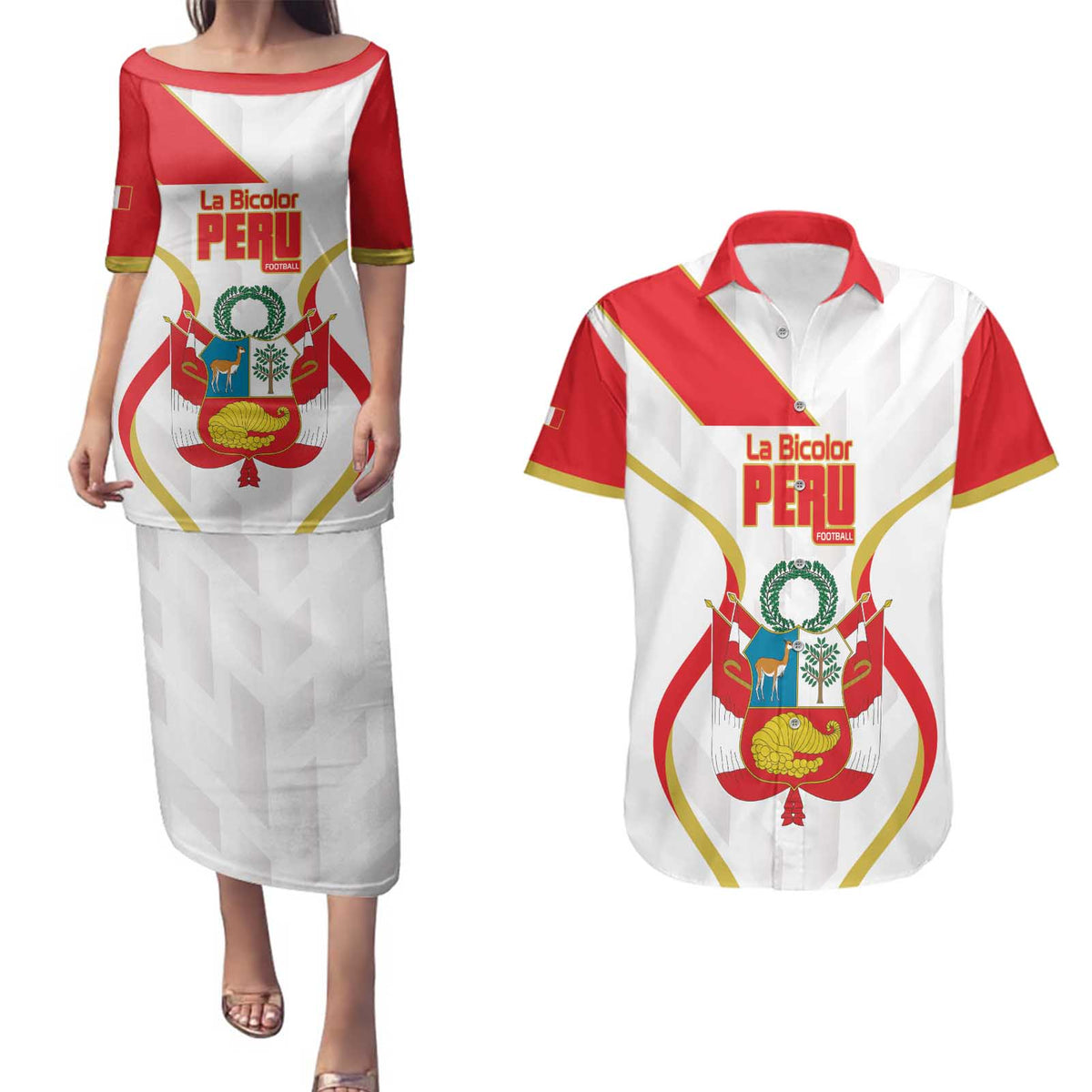 Custom Peru Football Couples Matching Puletasi and Hawaiian Shirt Vamos La Bicolor - Wonder Print Shop