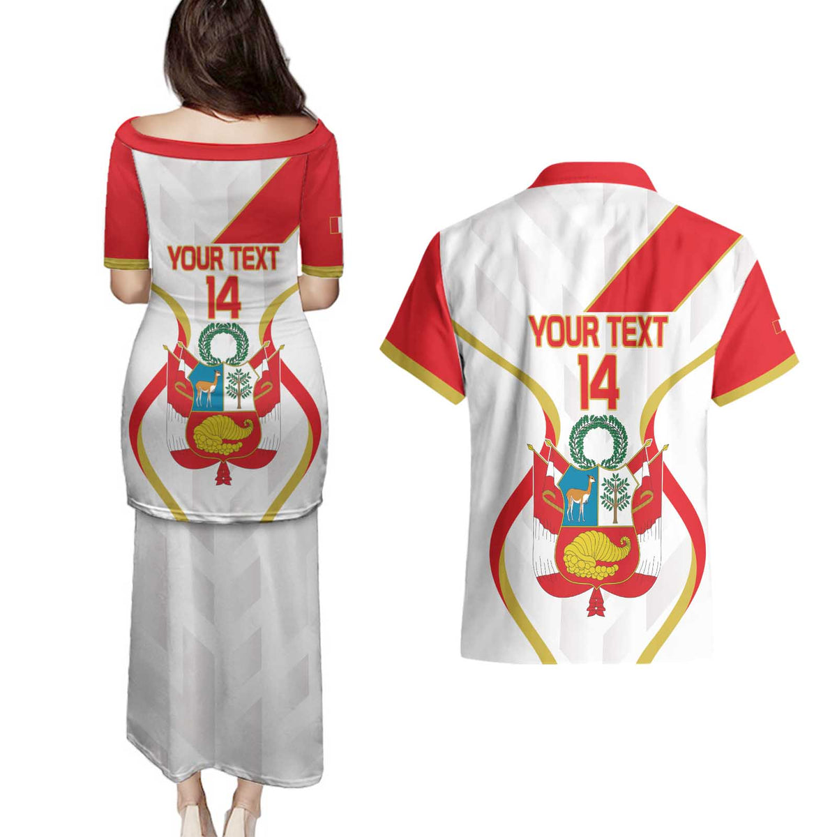 Custom Peru Football Couples Matching Puletasi and Hawaiian Shirt Vamos La Bicolor - Wonder Print Shop