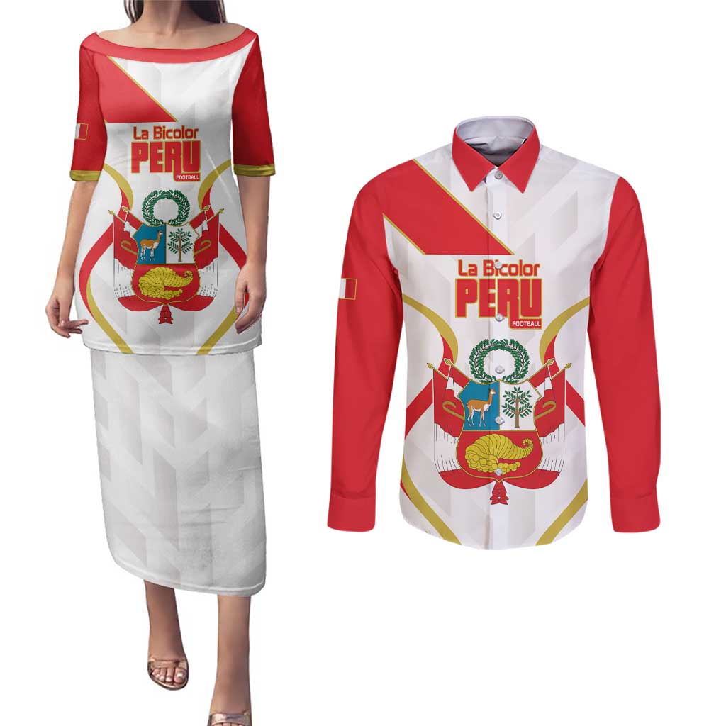 Custom Peru Football Couples Matching Puletasi and Long Sleeve Button Shirt Vamos La Bicolor - Wonder Print Shop