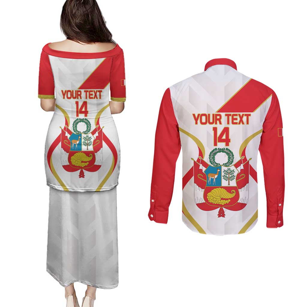 Custom Peru Football Couples Matching Puletasi and Long Sleeve Button Shirt Vamos La Bicolor - Wonder Print Shop
