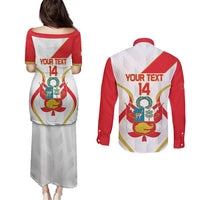 Custom Peru Football Couples Matching Puletasi and Long Sleeve Button Shirt Vamos La Bicolor - Wonder Print Shop