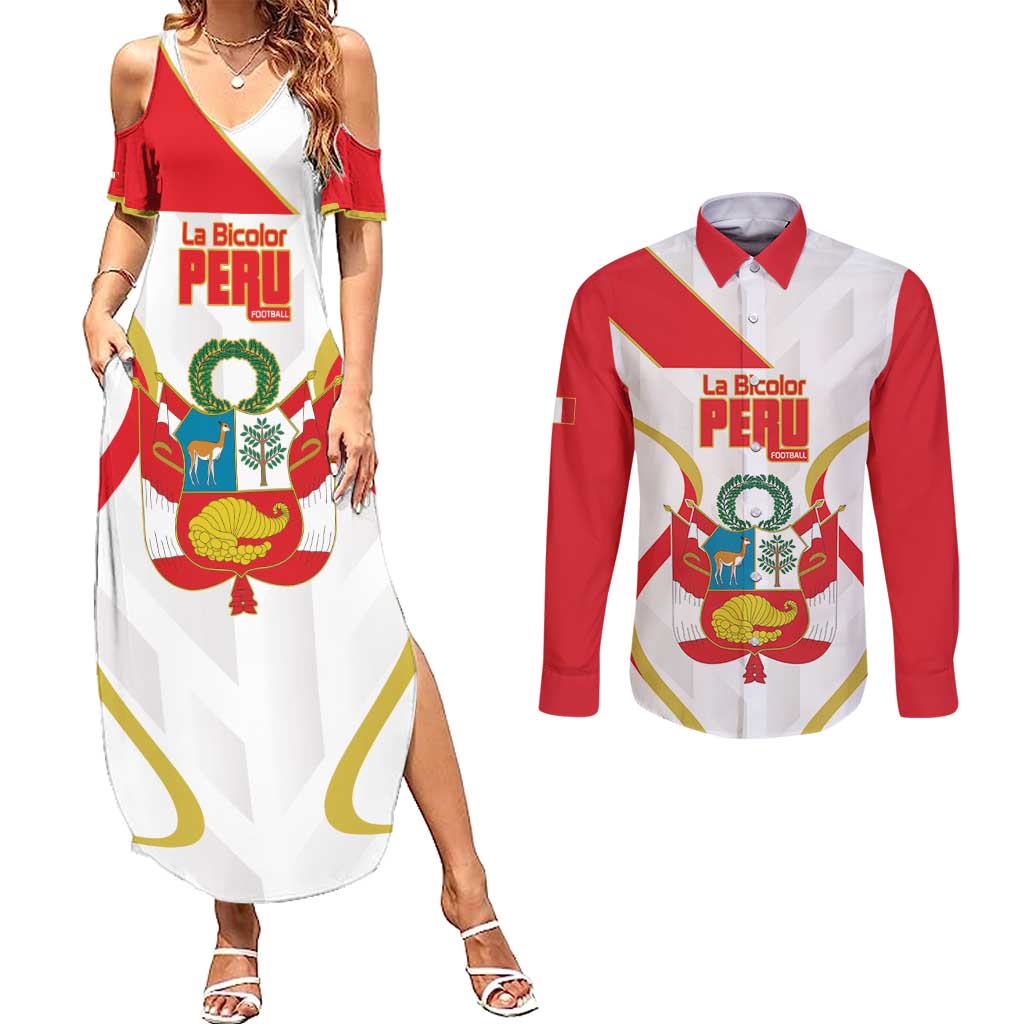 Custom Peru Football Couples Matching Summer Maxi Dress and Long Sleeve Button Shirt Vamos La Bicolor - Wonder Print Shop