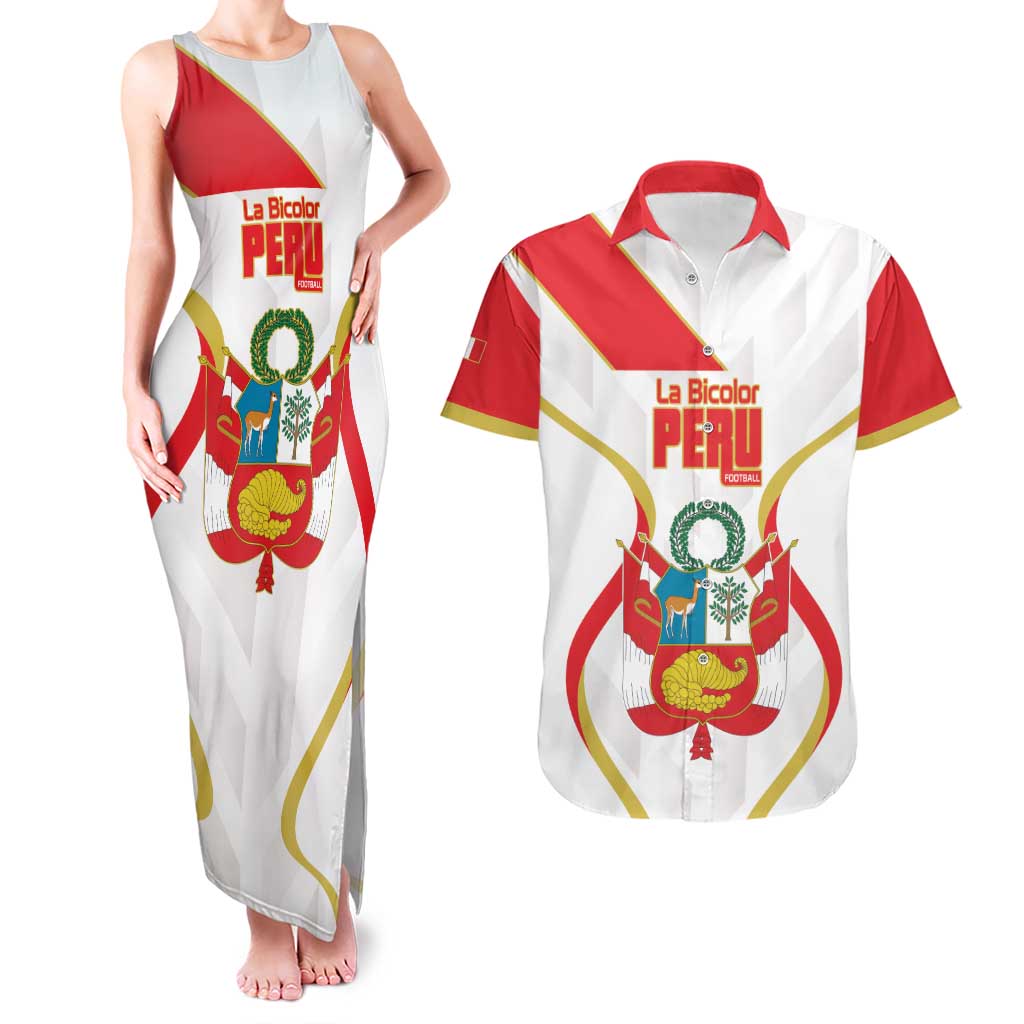 Custom Peru Football Couples Matching Tank Maxi Dress and Hawaiian Shirt Vamos La Bicolor - Wonder Print Shop