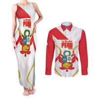 Custom Peru Football Couples Matching Tank Maxi Dress and Long Sleeve Button Shirt Vamos La Bicolor - Wonder Print Shop