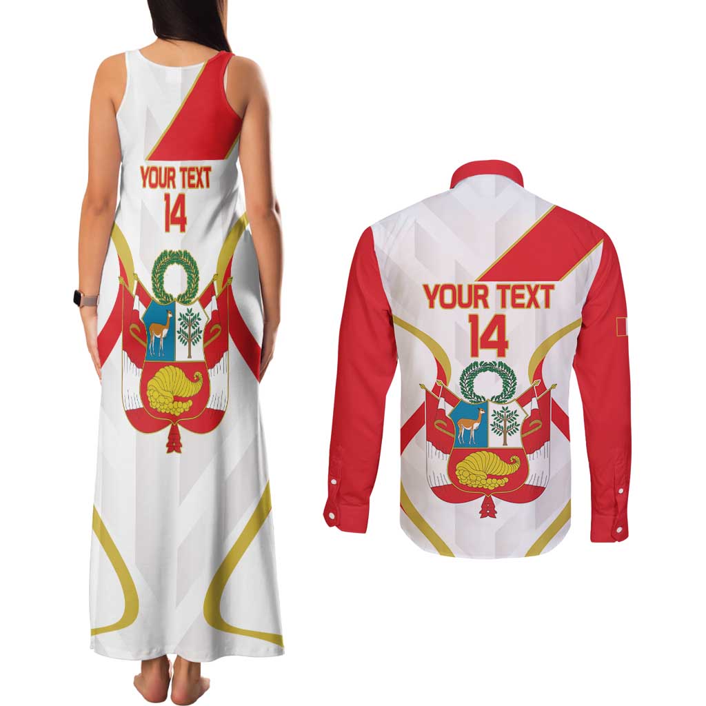 Custom Peru Football Couples Matching Tank Maxi Dress and Long Sleeve Button Shirt Vamos La Bicolor - Wonder Print Shop