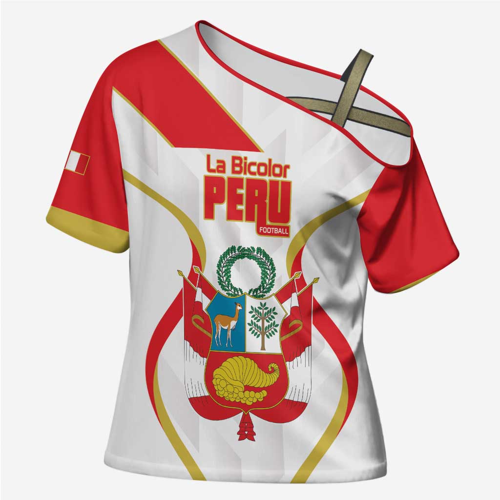 Custom Peru Football Cross Shoulder Shirt Vamos La Bicolor - Wonder Print Shop