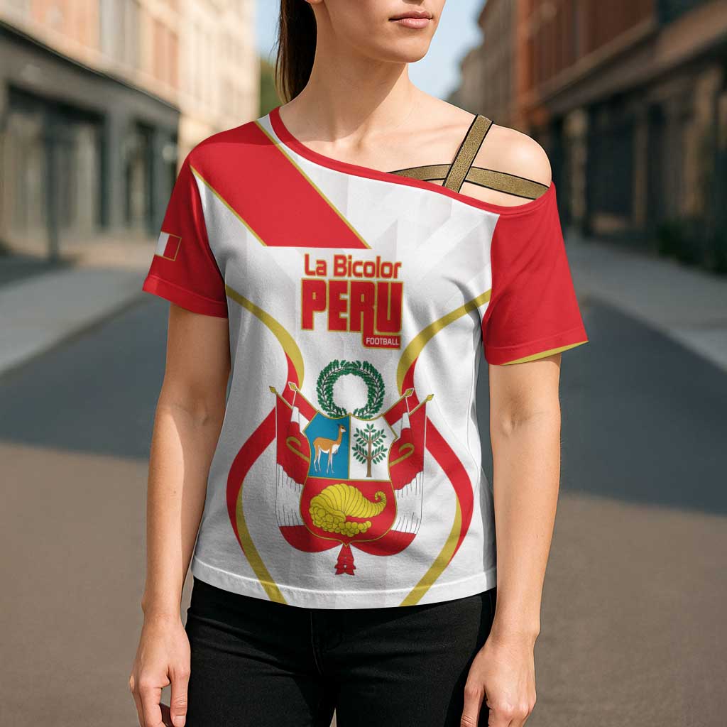 Custom Peru Football Cross Shoulder Shirt Vamos La Bicolor - Wonder Print Shop