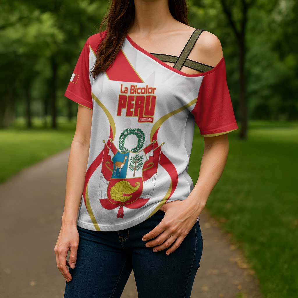 Custom Peru Football Cross Shoulder Shirt Vamos La Bicolor - Wonder Print Shop