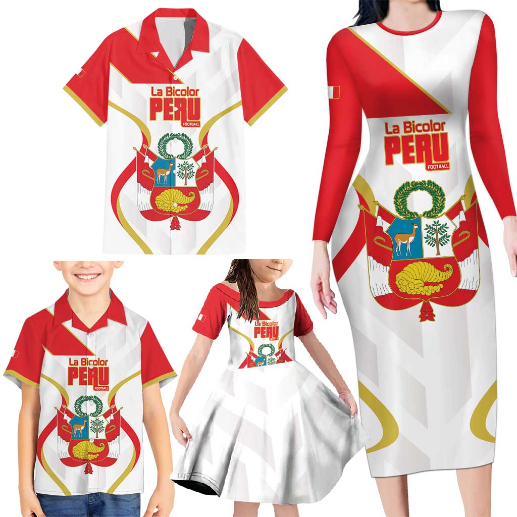 Custom Peru Football Family Matching Long Sleeve Bodycon Dress and Hawaiian Shirt Vamos La Bicolor - Wonder Print Shop
