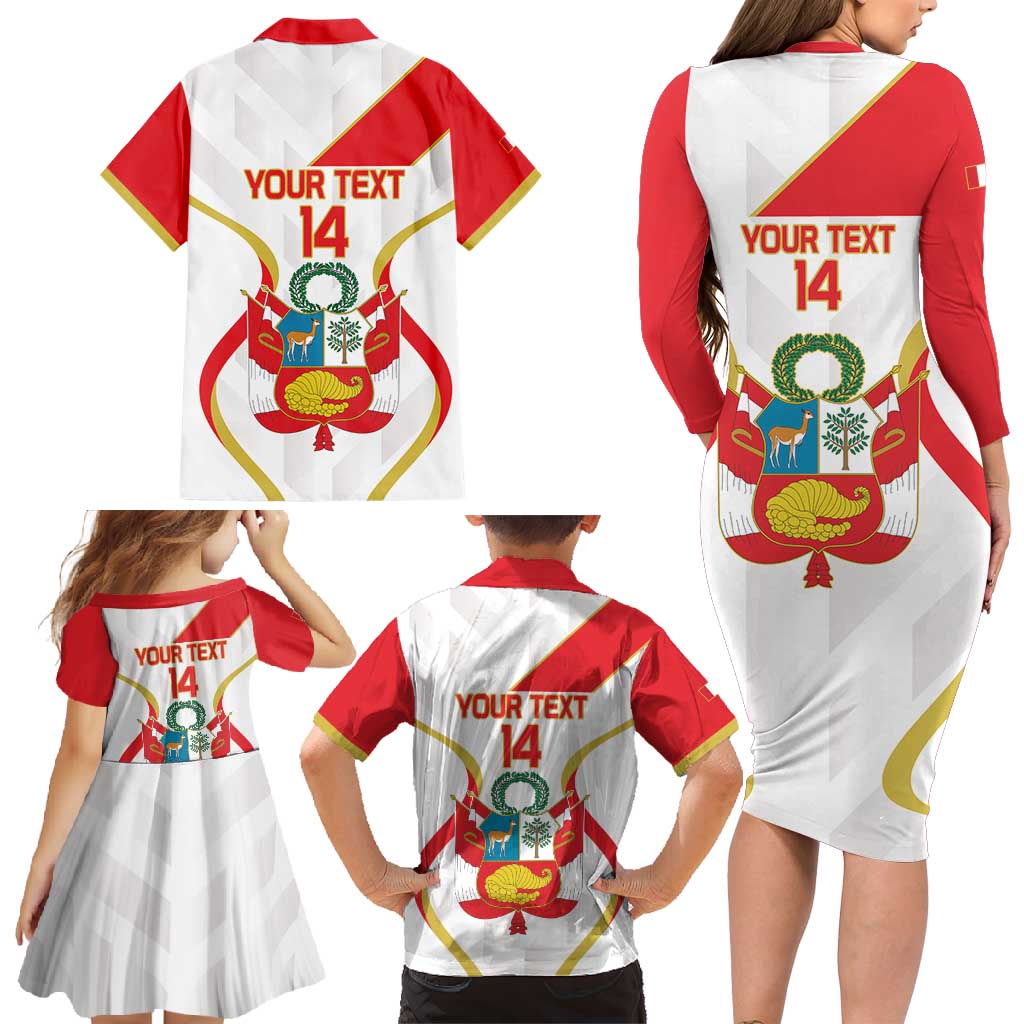 Custom Peru Football Family Matching Long Sleeve Bodycon Dress and Hawaiian Shirt Vamos La Bicolor - Wonder Print Shop