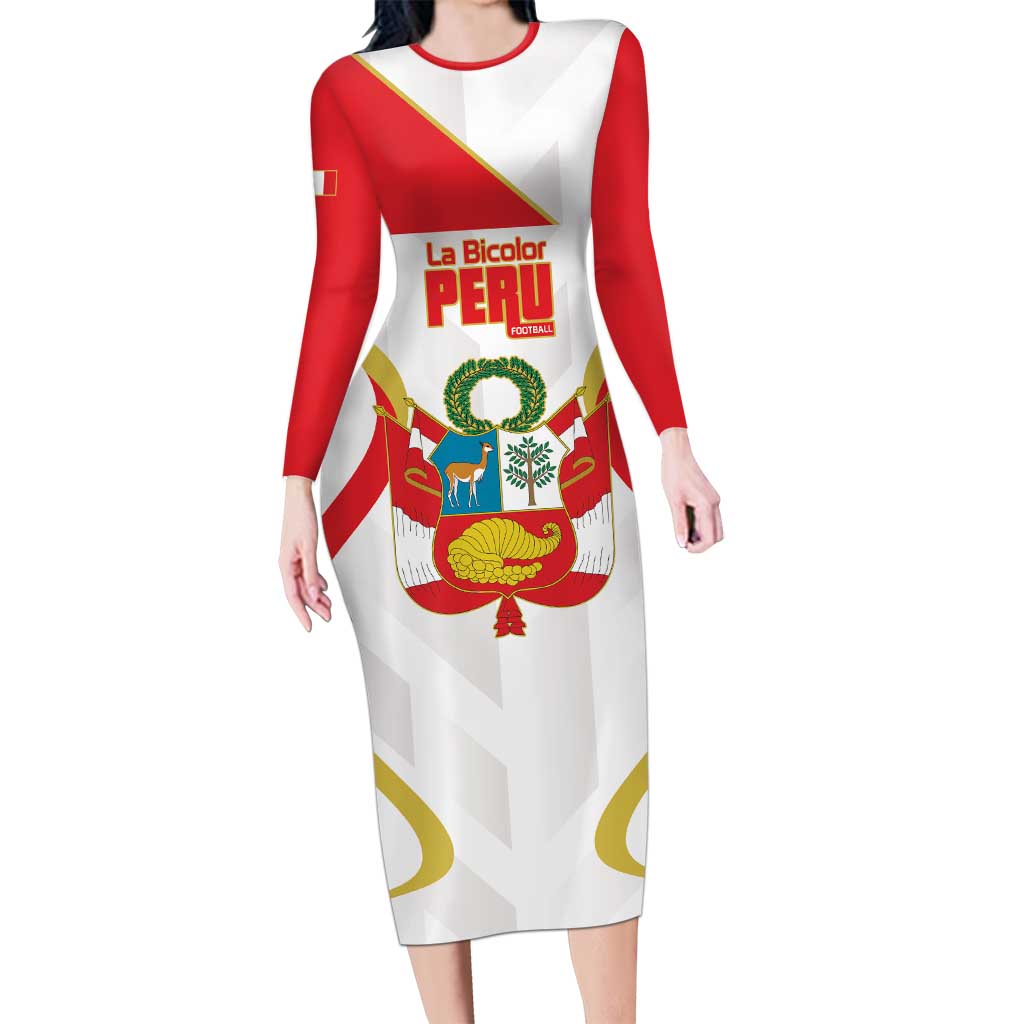 Custom Peru Football Family Matching Long Sleeve Bodycon Dress and Hawaiian Shirt Vamos La Bicolor - Wonder Print Shop