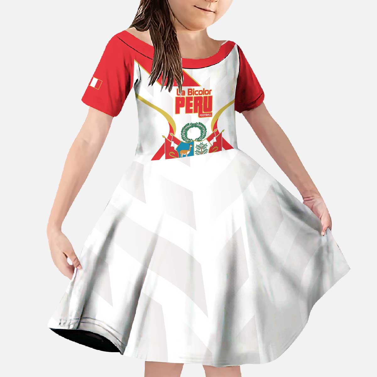 Custom Peru Football Family Matching Off The Shoulder Long Sleeve Dress and Hawaiian Shirt Vamos La Bicolor - Wonder Print Shop